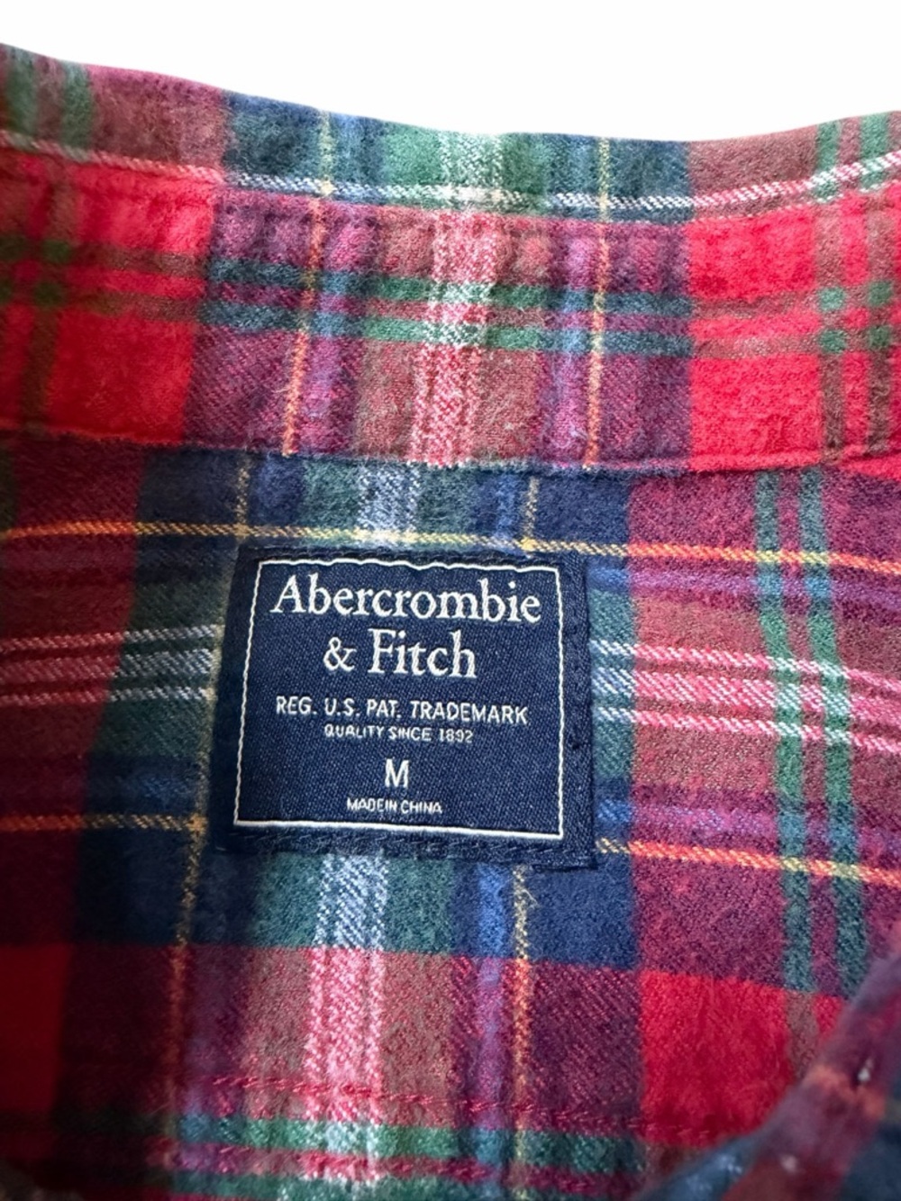 Abercrombie & Fitch Men’s Red and Green Plaid Button-Down Flannel Shirt - Picture 5 of 5